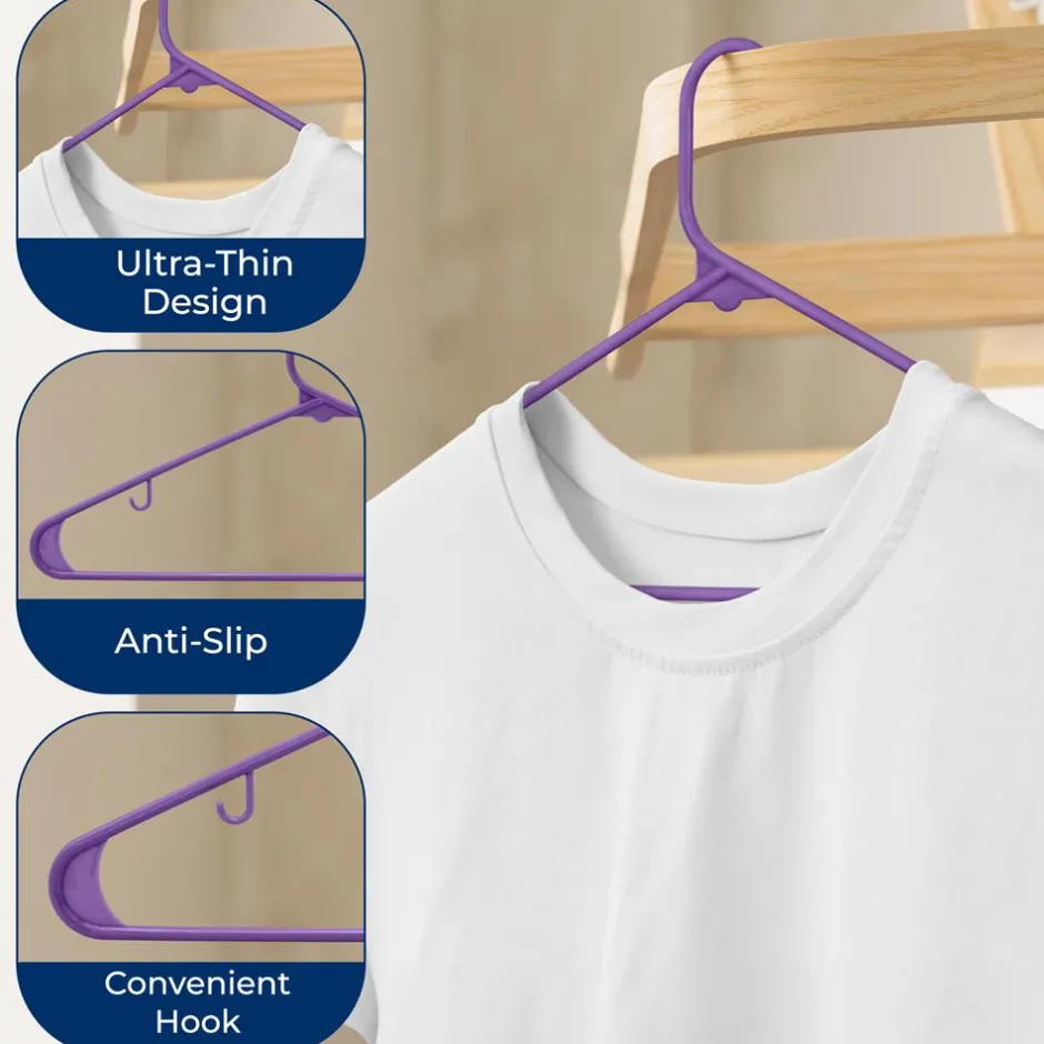 20 Pack Non-Slip Plastic Hangers, Space-Saving, 360° Swivel Hook, Purple<SereneLife Clearance
