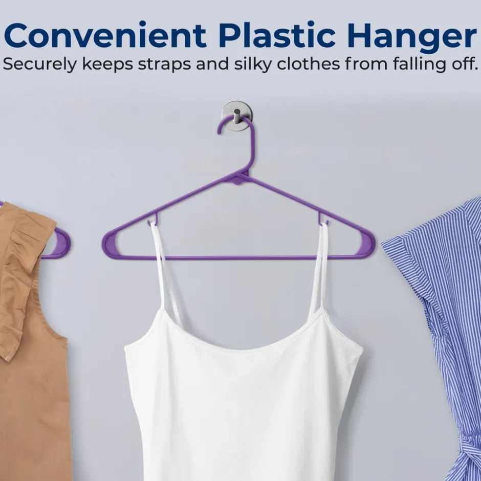 20 Pack Non-Slip Plastic Hangers, Space-Saving, 360° Swivel Hook, Purple<SereneLife Clearance