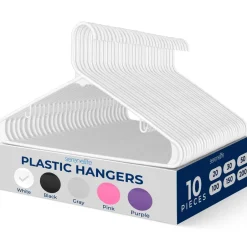 10 Pack Non-Slip Plastic Hangers, Space-Saving, 360° Swivel Hook, White<SereneLife Clearance