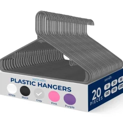 20 Pack Plastic Hangers, Space-Saving, Non-Slip, 360° Swivel Hook, Gray<SereneLife Hot