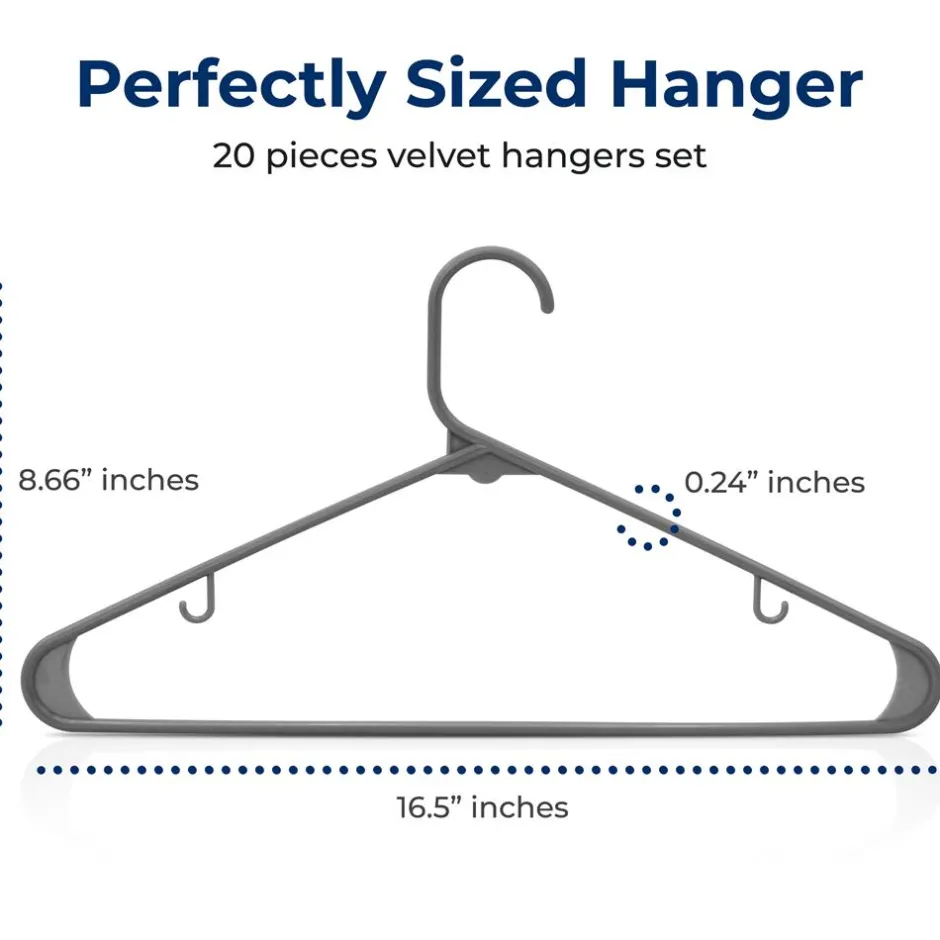 20 Pack Plastic Hangers, Space-Saving, Non-Slip, 360° Swivel Hook, Gray<SereneLife Hot