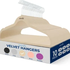 10 Pack Velvet Hangers - Non-Slip, Space-Saving, 360° Swivel, Ivory<SereneLife Discount