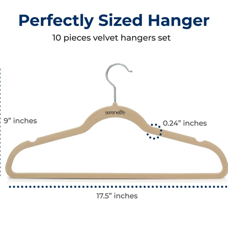 10 Pack Velvet Hangers - Non-Slip, Space-Saving, 360° Swivel, Ivory<SereneLife Discount