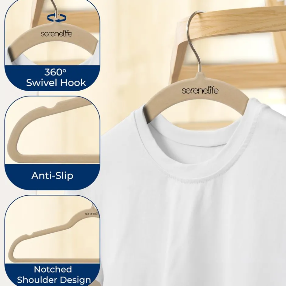 10 Pack Velvet Hangers - Non-Slip, Space-Saving, 360° Swivel, Ivory<SereneLife Discount