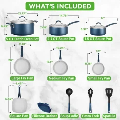 20 Pc Kitchen Set - Even Cooking Non-Stick Coating, Navy Blue<NutriChef Clearance