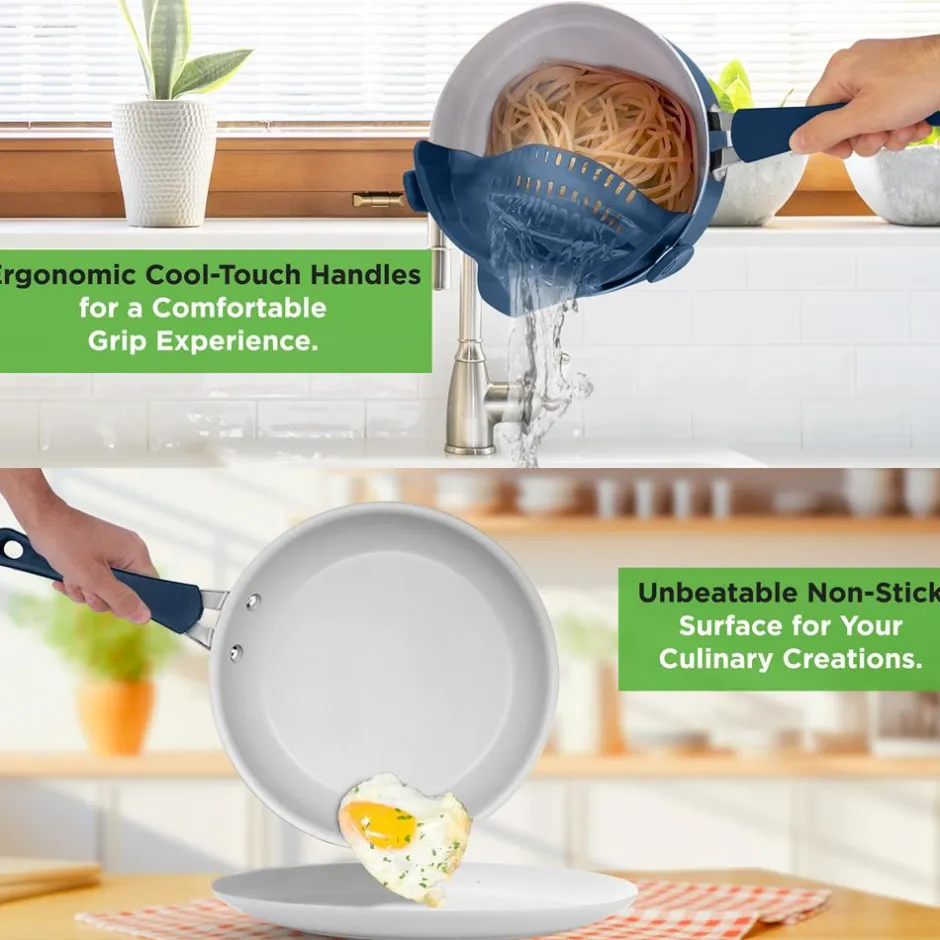 20 Pc Kitchen Set - Even Cooking Non-Stick Coating, Navy Blue<NutriChef Clearance