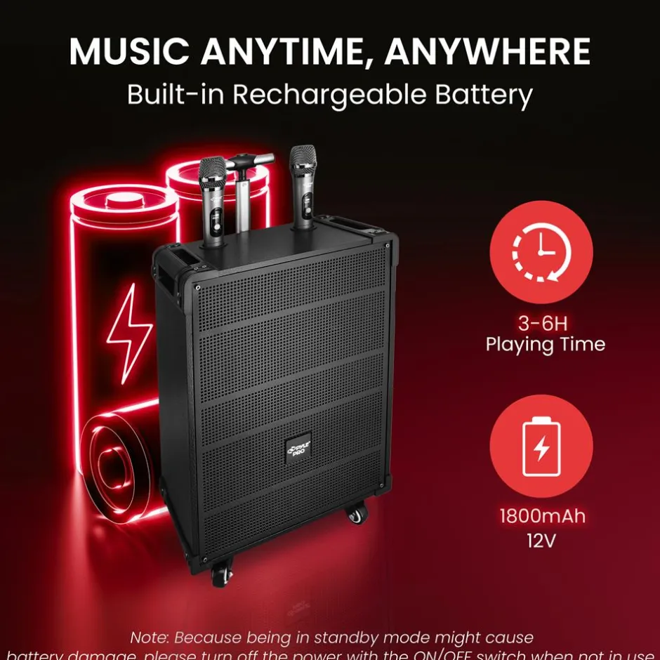 8" Portable Bluetooth Speaker - 350W Power, Rechargeable Battery, FM Radio<Pyle New