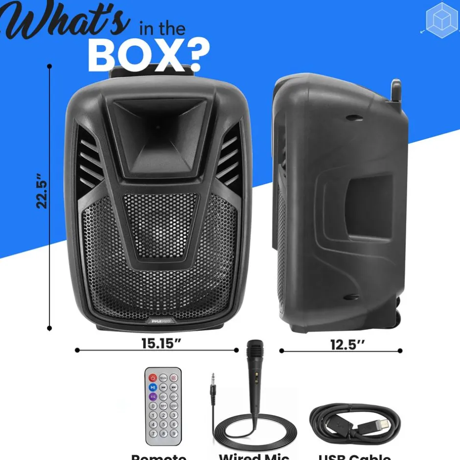 15" Portable Speaker - Wireless Streaming, LED, Wheels, Rechargeable Battery<Pyle