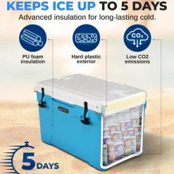50 Qt Cooler Box, 5-Day Ice Retention, Heavy-Duty Insulation, Blue<SereneLife Clearance