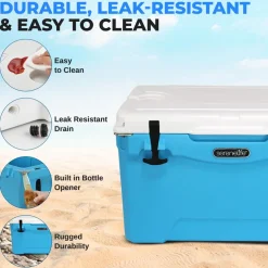 50 Qt Cooler Box, 5-Day Ice Retention, Heavy-Duty Insulation, Blue<SereneLife Clearance