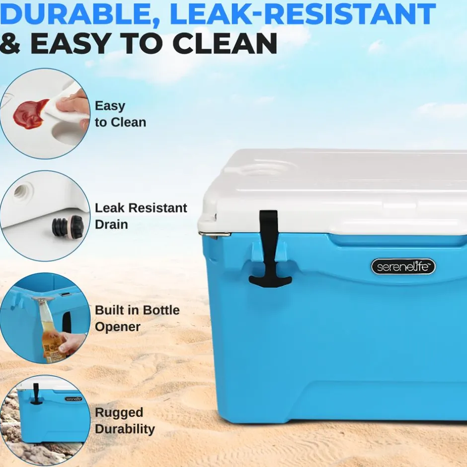50 Qt Cooler Box, 5-Day Ice Retention, Heavy-Duty Insulation, Blue<SereneLife Clearance