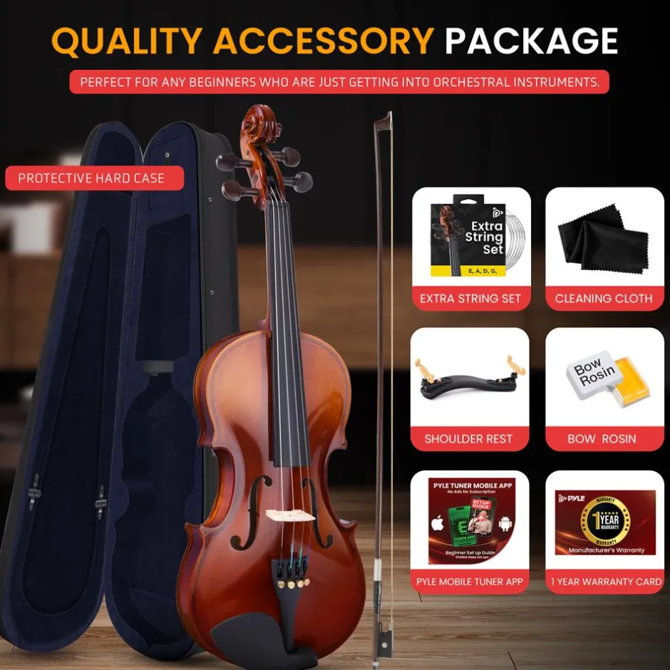 1/4 Size Violin Starter Kit, Ready to Play, Plywood Body, Wood Grain<Pyle Discount
