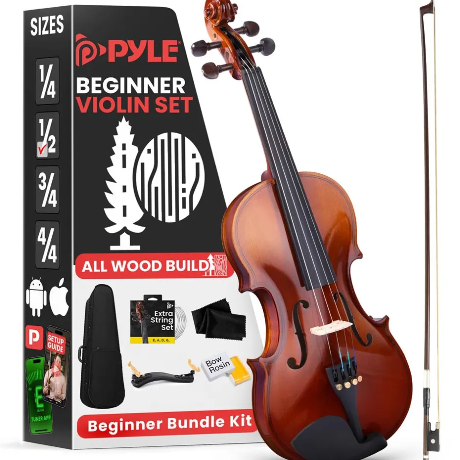 1/2 Size Violin Starter Kit, Ready to Play, Wood Grain, Includes Case & Bow<Pyle Discount