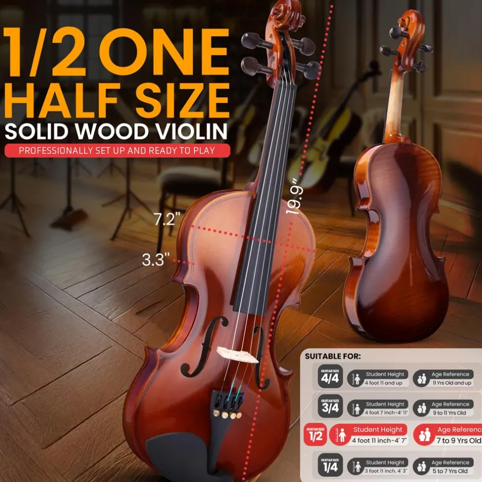 1/2 Size Violin Starter Kit, Ready to Play, Wood Grain, Includes Case & Bow<Pyle Discount