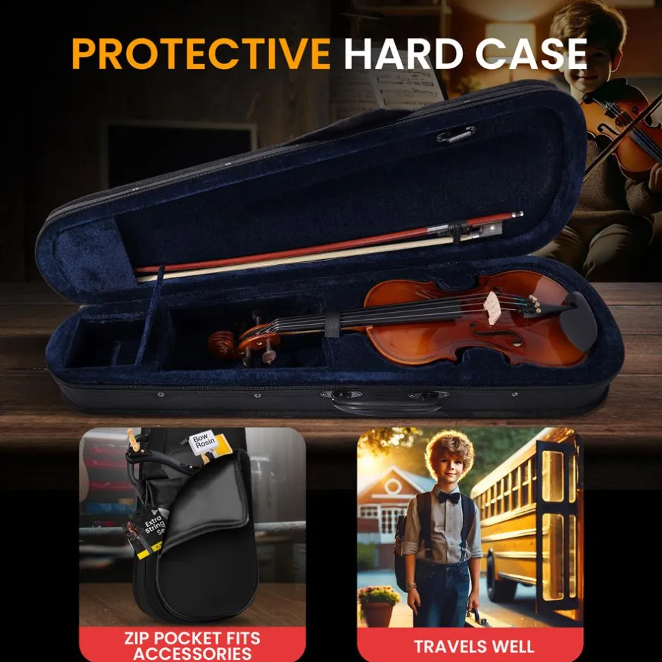 1/2 Size Violin Starter Kit, Ready to Play, Wood Grain, Includes Case & Bow<Pyle Discount