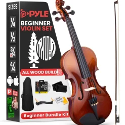 3/4 Size Violin Starter Kit, Ready to Play, Plywood Body, Wood Grain<Pyle Hot