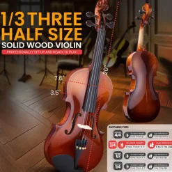 3/4 Size Violin Starter Kit, Ready to Play, Plywood Body, Wood Grain<Pyle Hot