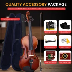 3/4 Size Violin Starter Kit, Ready to Play, Plywood Body, Wood Grain<Pyle Hot