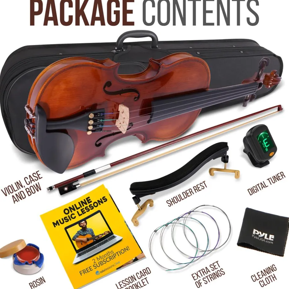 3/4 Size Violin Starter Kit, Ready to Play, Plywood Body, Wood Grain<Pyle Hot