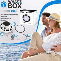 12" Slim Marine Subwoofer 500W Waterproof RGB Lights White<Pyle New