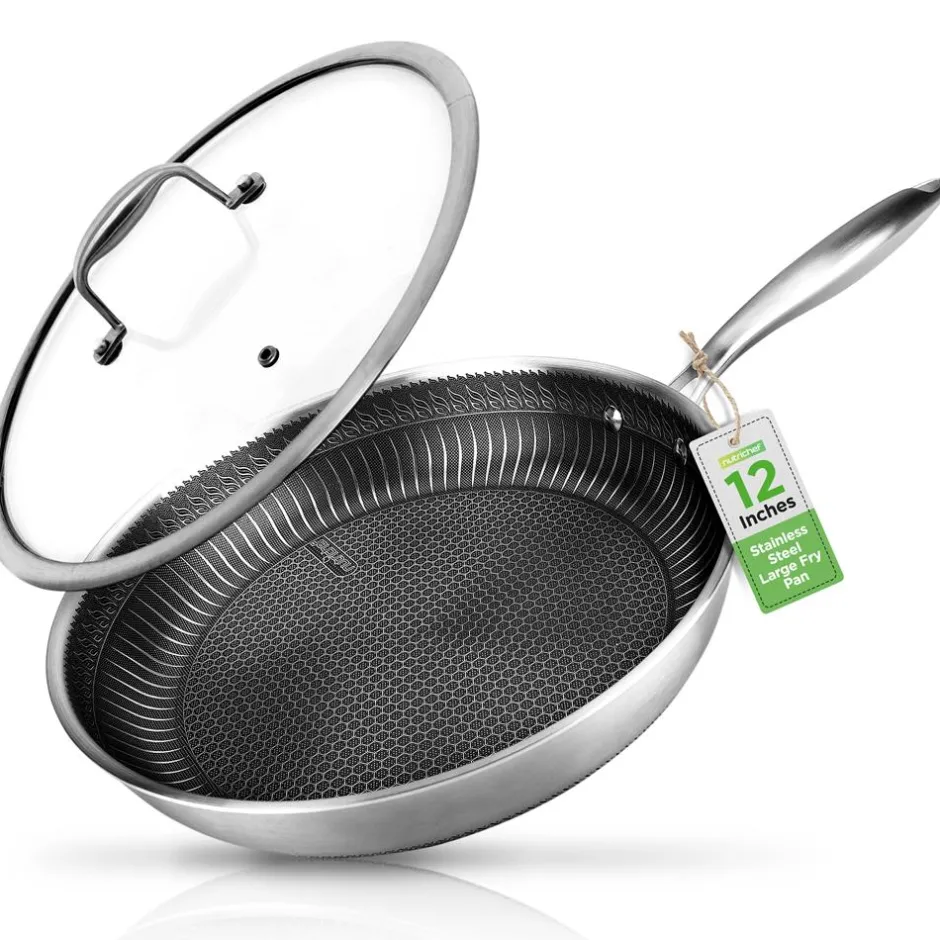12" Stainless Steel Frying Pan - Non-Stick, Scratch-Resistant, Silver<NutriChef Sale