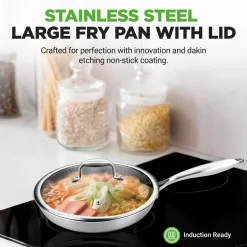 12" Stainless Steel Frying Pan - Non-Stick, Scratch-Resistant, Silver<NutriChef Sale