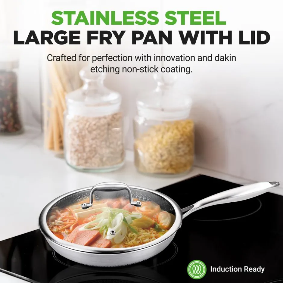 12" Stainless Steel Frying Pan - Non-Stick, Scratch-Resistant, Silver<NutriChef Sale