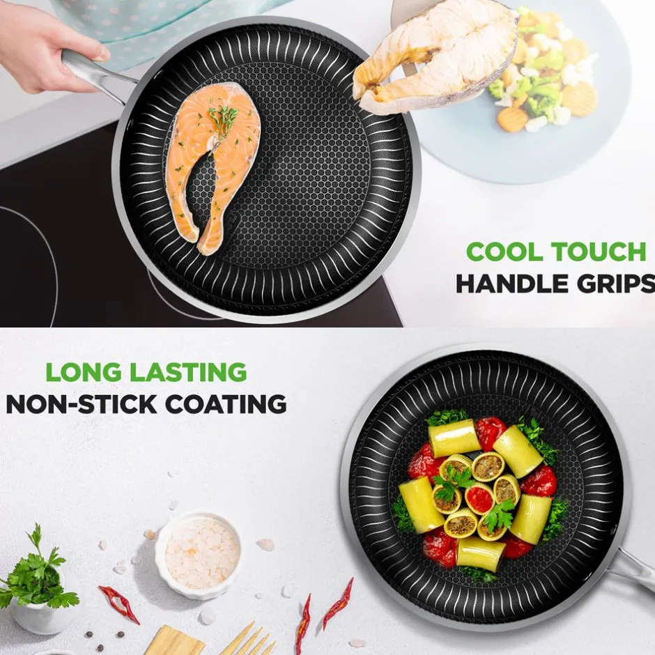 12" Stainless Steel Frying Pan - Non-Stick, Scratch-Resistant, Silver<NutriChef Sale
