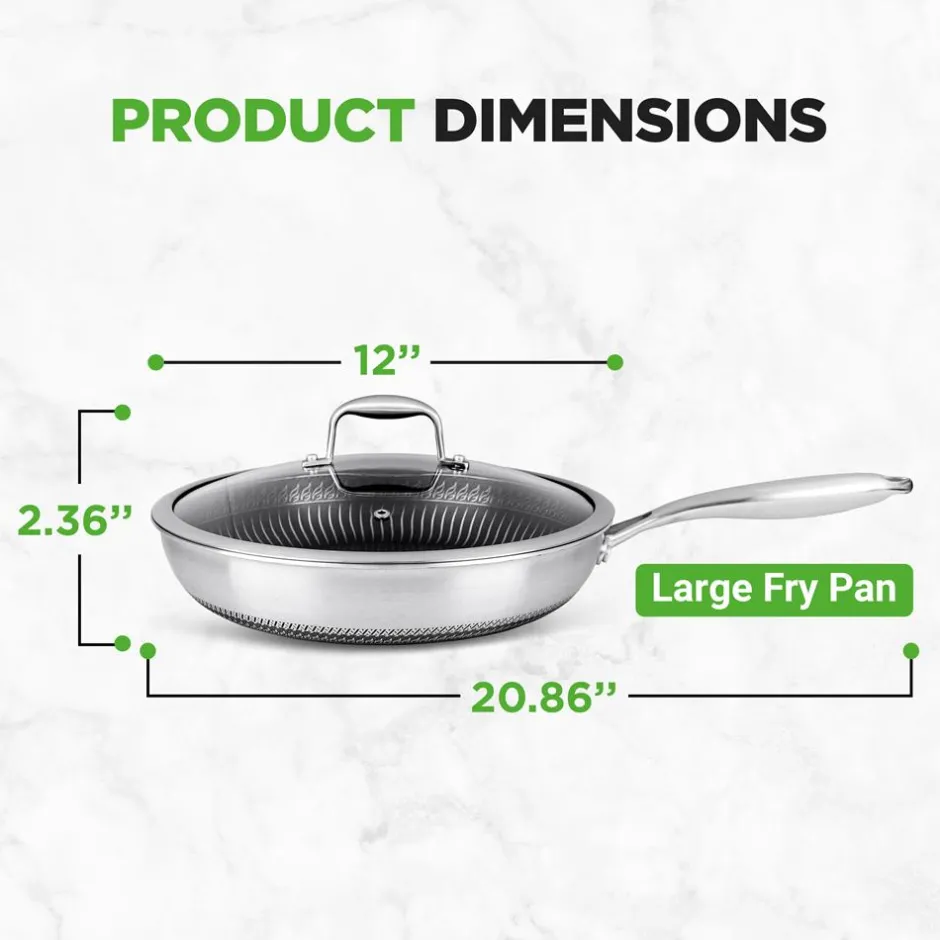 12" Stainless Steel Frying Pan - Non-Stick, Scratch-Resistant, Silver<NutriChef Sale