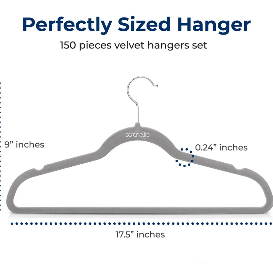 150 Velvet Hangers Non-Slip 360° Swivel Hook Space-Saving Gray<SereneLife