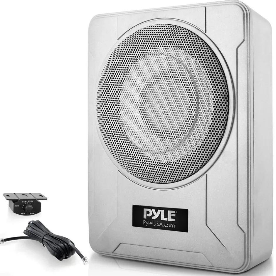 8" 600W Marine Subwoofer System - Slim Design, Built-in Amp, Silver<Pyle Sale