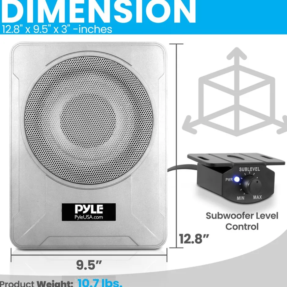 8" 600W Marine Subwoofer System - Slim Design, Built-in Amp, Silver<Pyle Sale