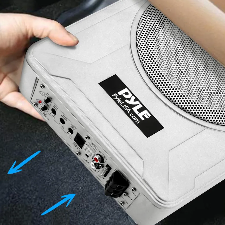 8" 600W Marine Subwoofer System - Slim Design, Built-in Amp, Silver<Pyle Sale