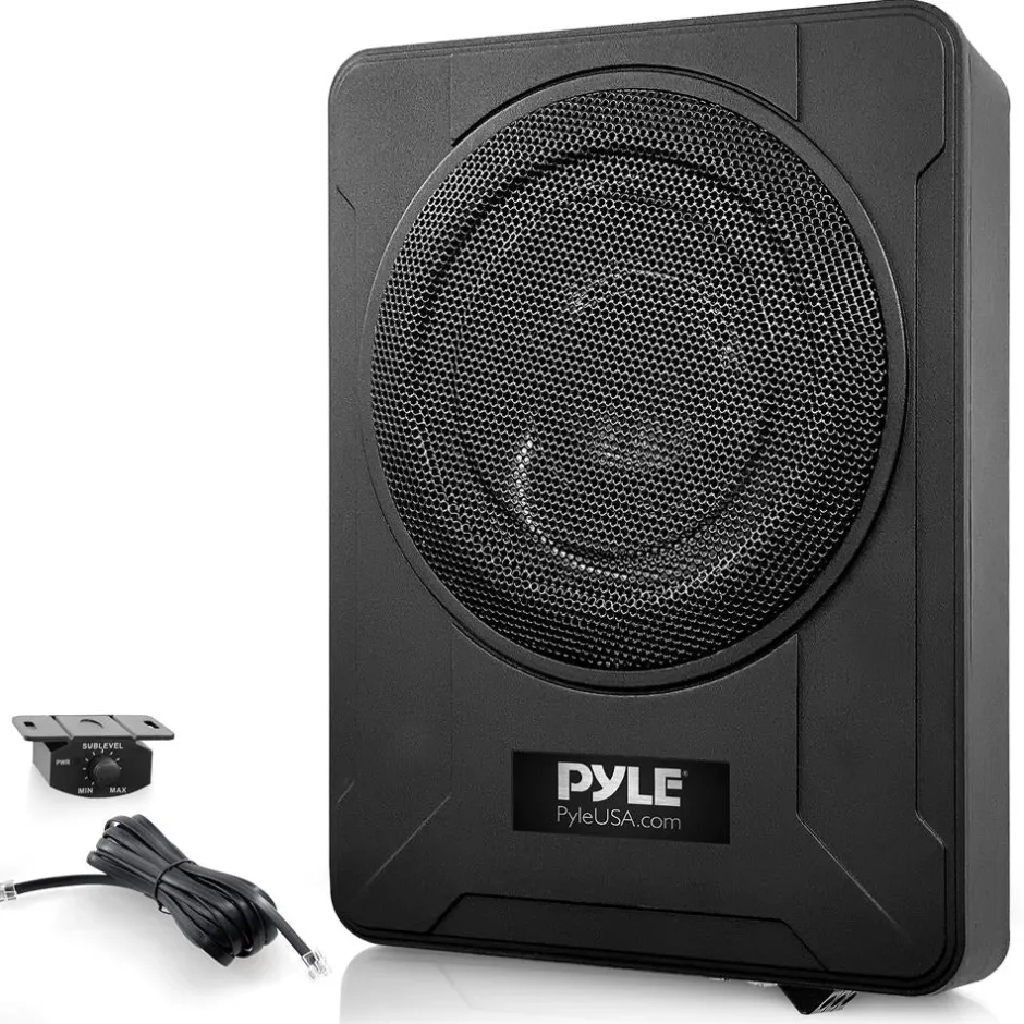 8" 600W Slim Car Subwoofer System - Built-in Amp, Underseat Install<Pyle Online