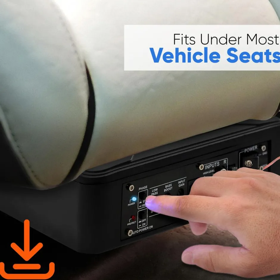 8" 600W Slim Car Subwoofer System - Built-in Amp, Underseat Install<Pyle Online
