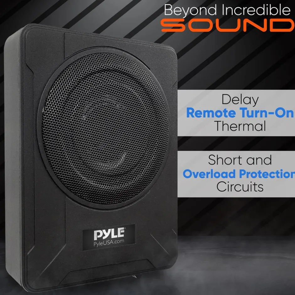 8" 600W Slim Car Subwoofer System - Built-in Amp, Underseat Install<Pyle Online