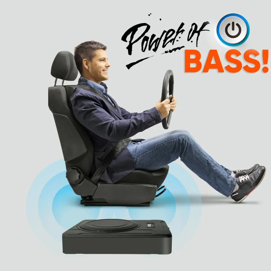 8" 600W Slim Car Subwoofer System - Built-in Amp, Underseat Install<Pyle Online