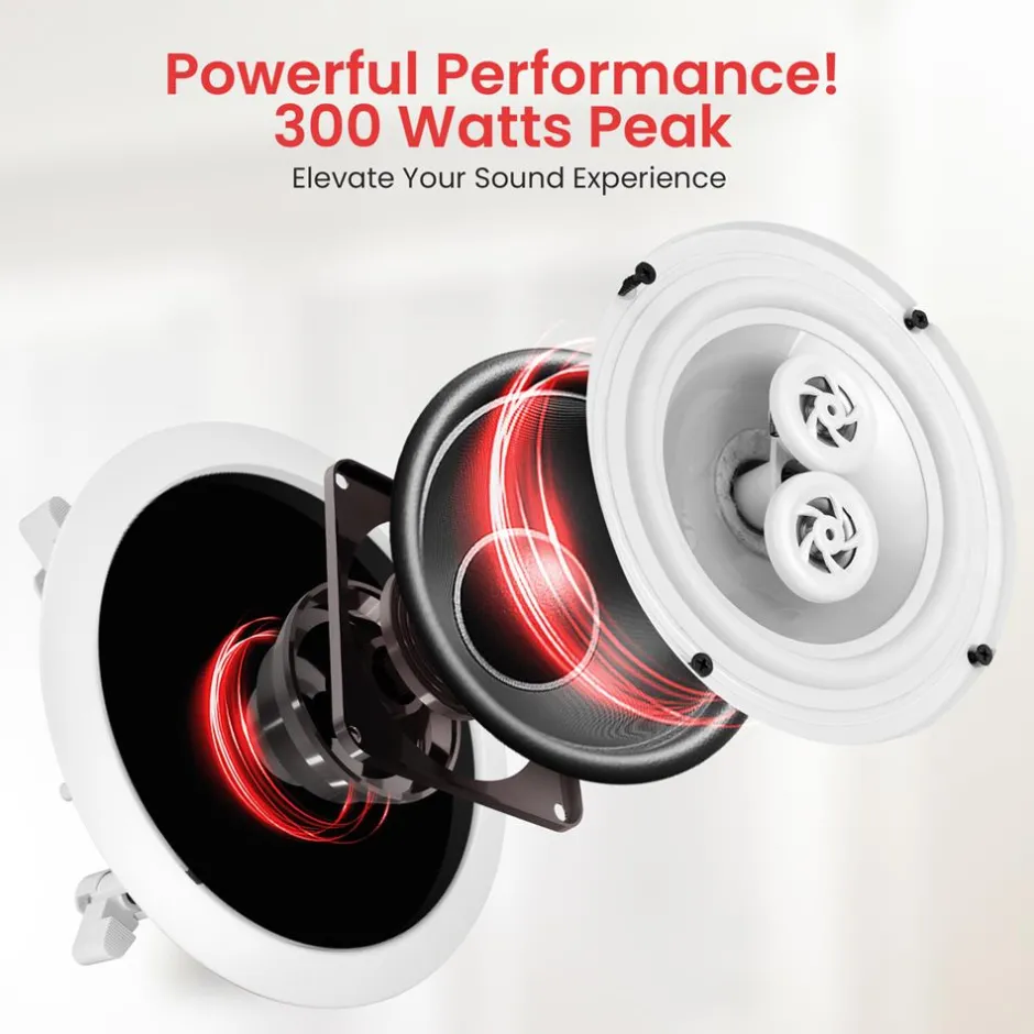 6.5" 300W Waterproof Ceiling Speaker, Marine Grade, Weather Resistant<Pyle Online