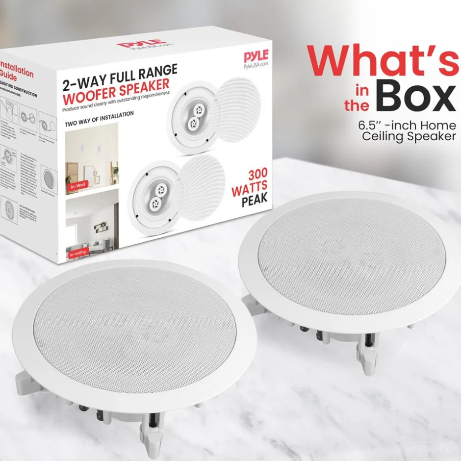 6.5" 300W Waterproof Ceiling Speaker, Marine Grade, Weather Resistant<Pyle Online