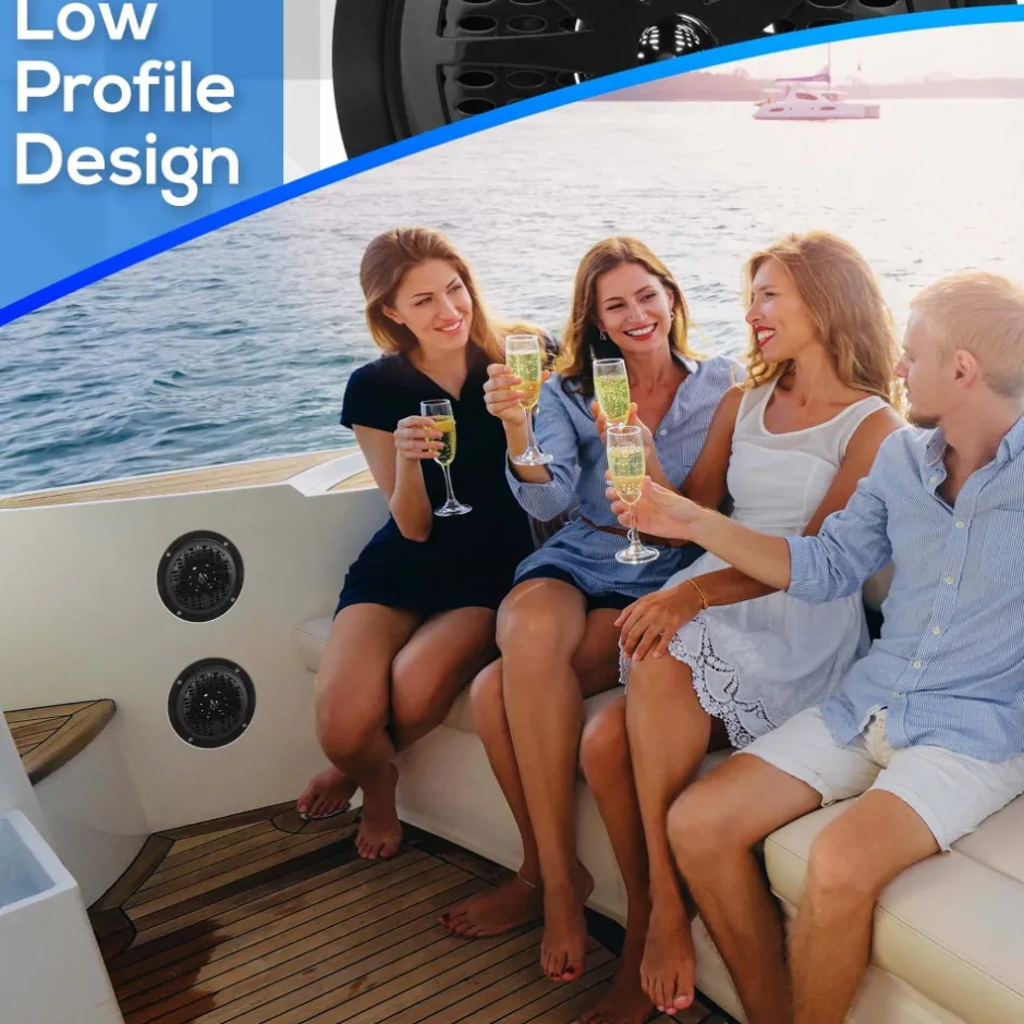 4" Waterproof Marine Speakers, Dual Cone, Polyprone, Black, 1 Pair<Pyle Sale