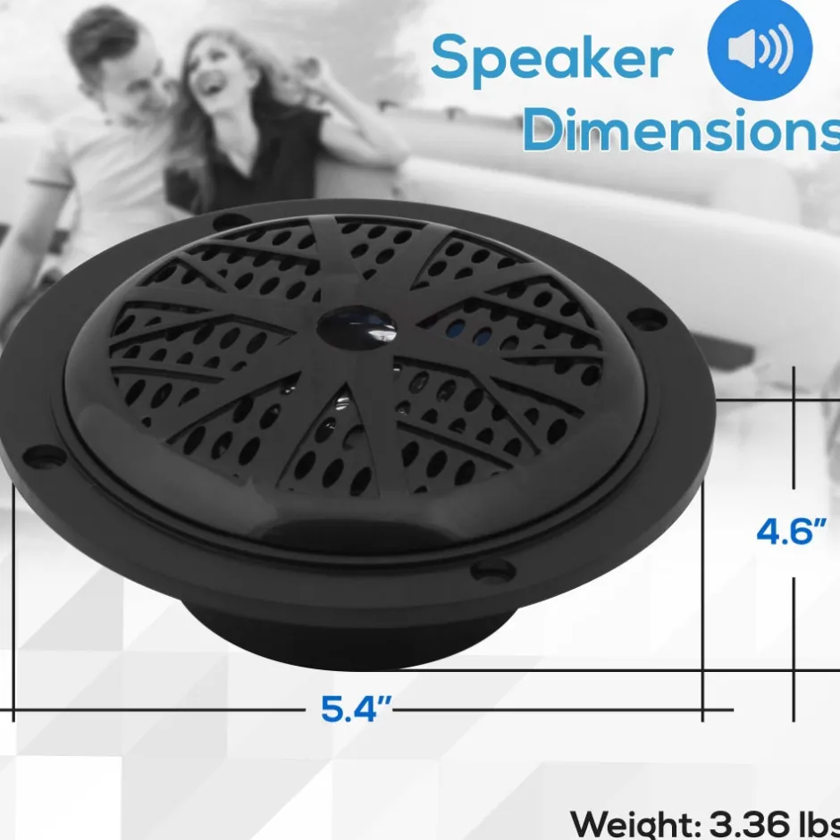 4" Waterproof Marine Speakers, Dual Cone, Polyprone, Black, 1 Pair<Pyle Sale