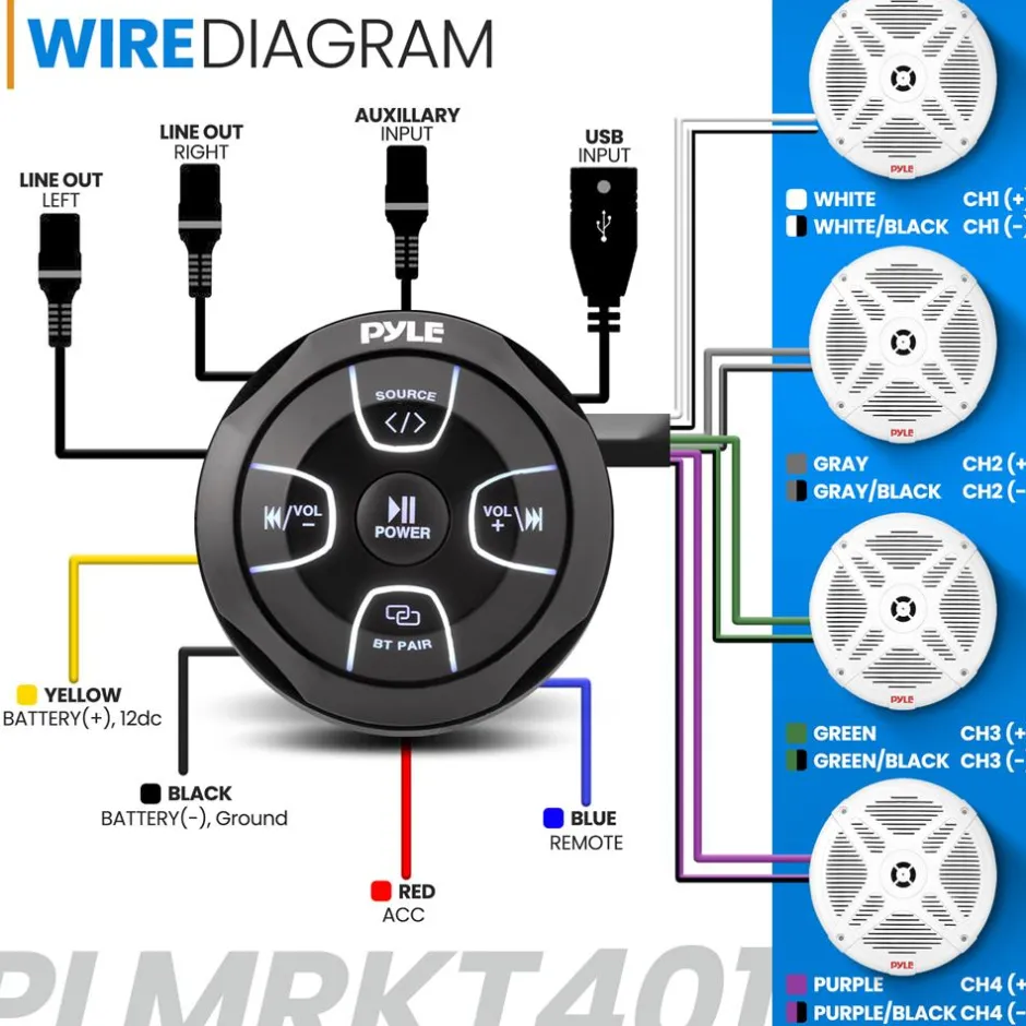 6.5" Waterproof Marine Speakers w/ Wireless BT Control for ATV/UTV/Boat<Pyle New