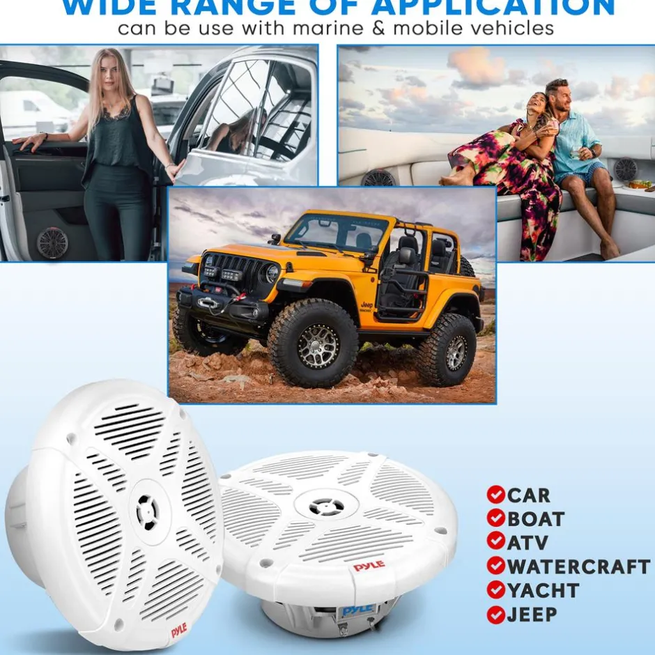 6.5" Waterproof Marine Speakers w/ Wireless BT Control for ATV/UTV/Boat<Pyle New