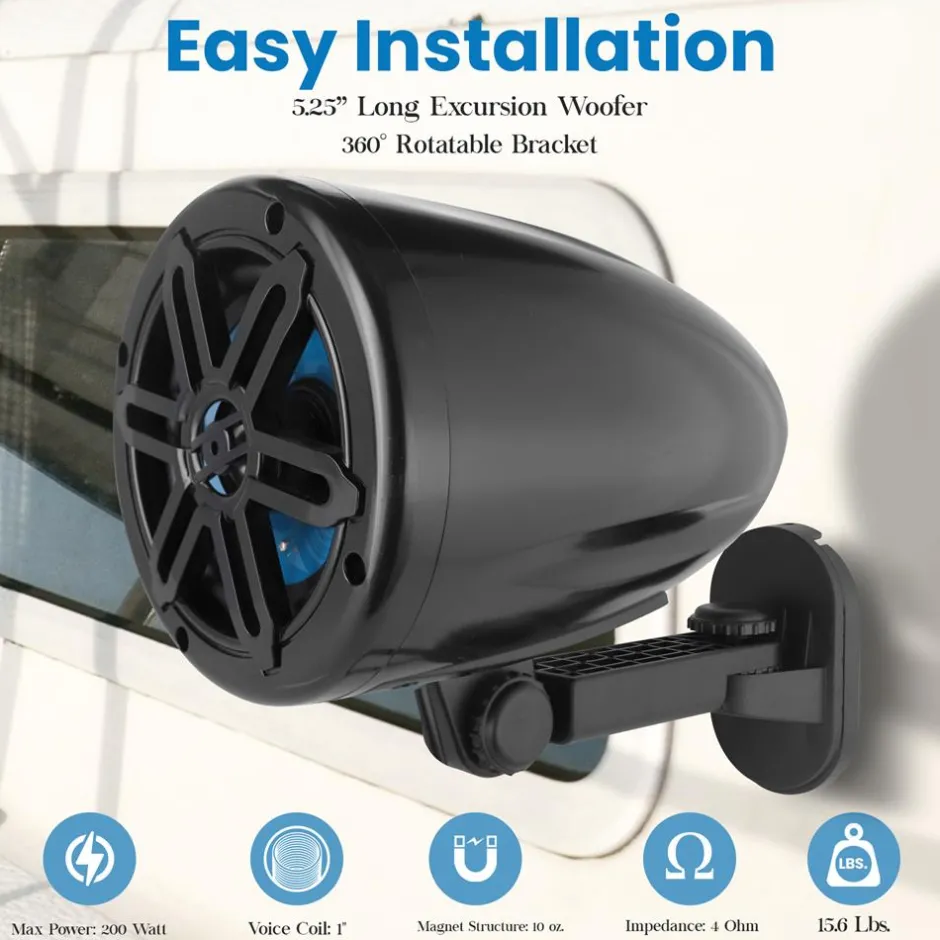 5.25" Waterproof Off-Road Speakers 180W 2-Way Marine System w/ Bracket<Pyle Best