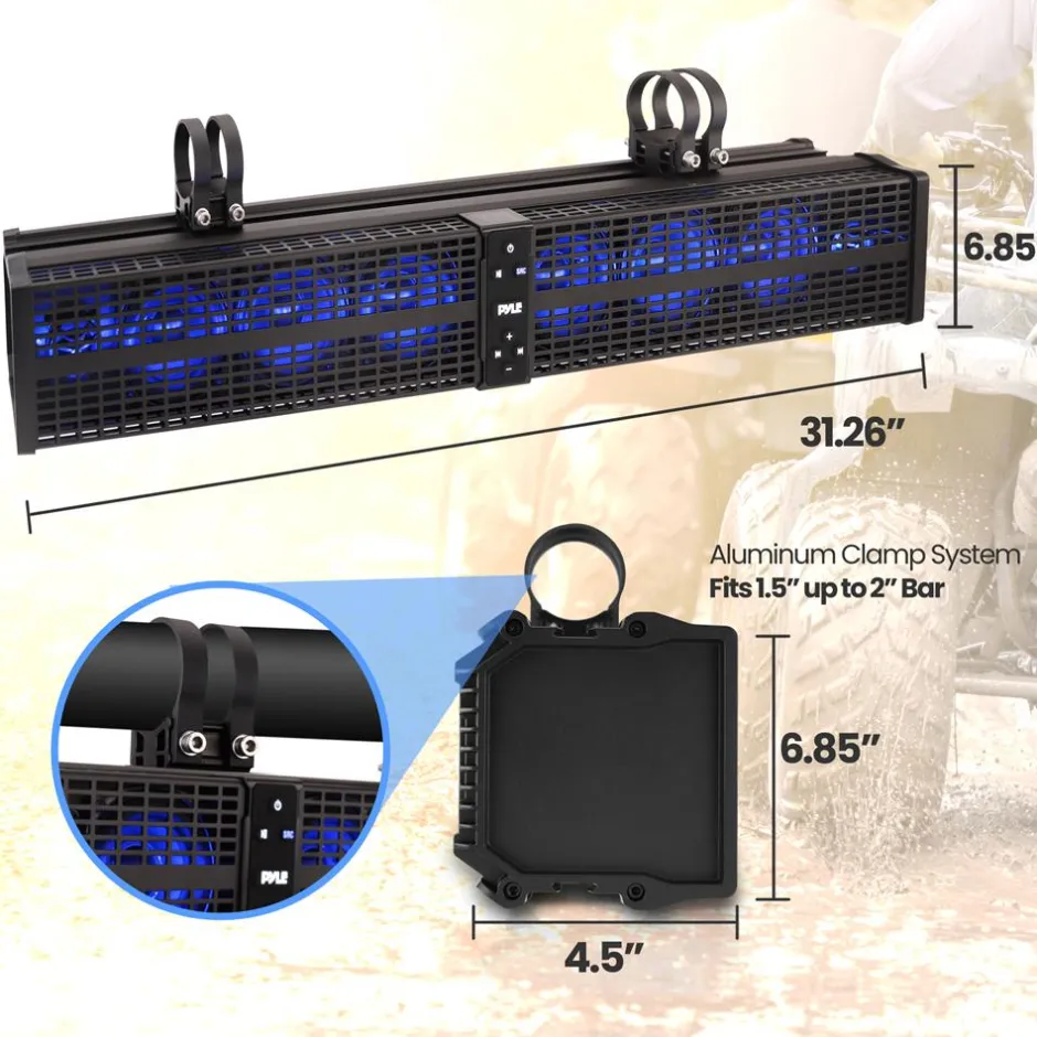 32" Waterproof Soundbar - Bluetooth Streaming, LED Lights, Marine Rated<Pyle Clearance