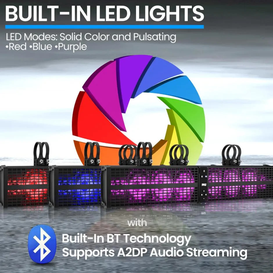 32" Waterproof Soundbar - Bluetooth Streaming, LED Lights, Marine Rated<Pyle Clearance