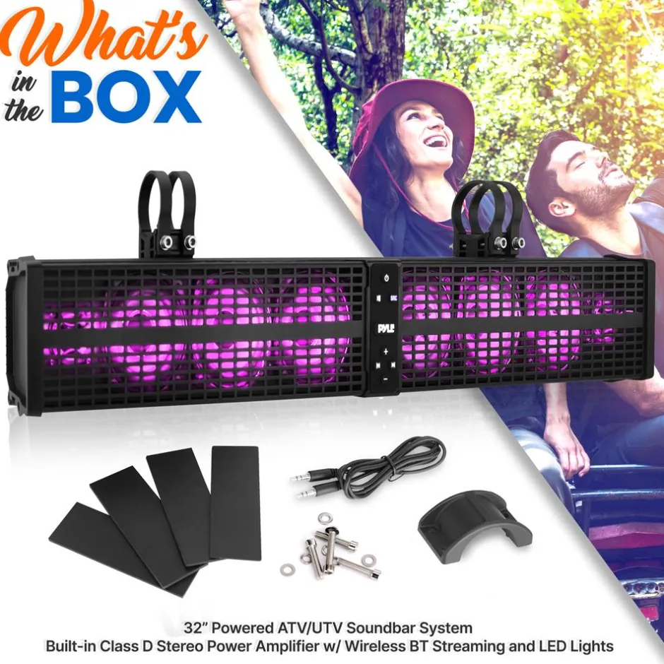 32" Waterproof Soundbar - Bluetooth Streaming, LED Lights, Marine Rated<Pyle Clearance