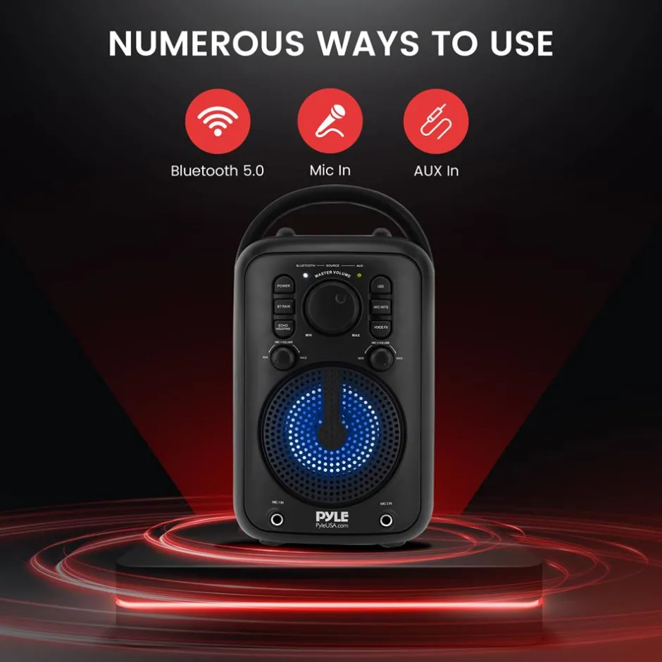 4" Wireless Speaker, Big Bass, Bluetooth 5.0, 2 Mics, Portable Karaoke System<Pyle New