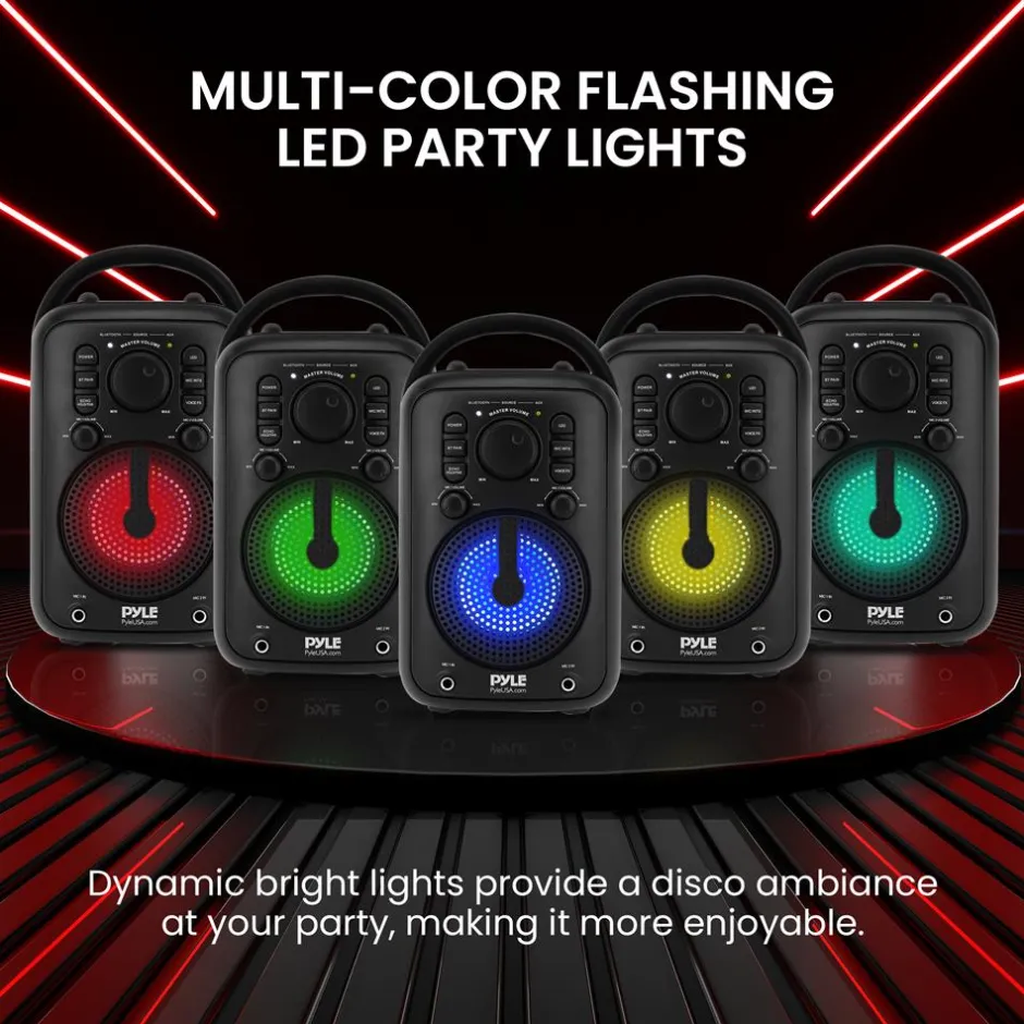 4" Wireless Speaker, Big Bass, Bluetooth 5.0, 2 Mics, Portable Karaoke System<Pyle New