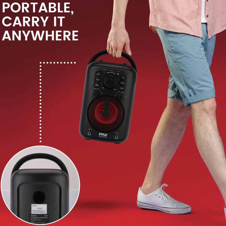 4" Wireless Speaker, Big Bass, Bluetooth 5.0, 2 Mics, Portable Karaoke System<Pyle New
